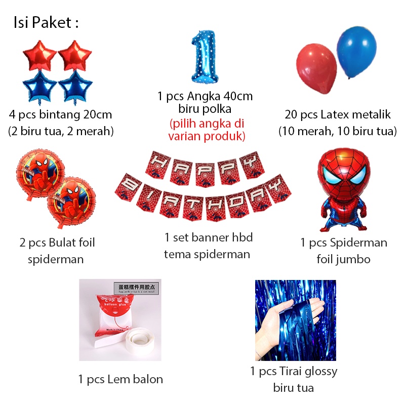 [PAKET] Set Ulang Tahun Anak BANNER SPIDERMAN CURTAIN Dekorasi Balon Hiasan Pesta