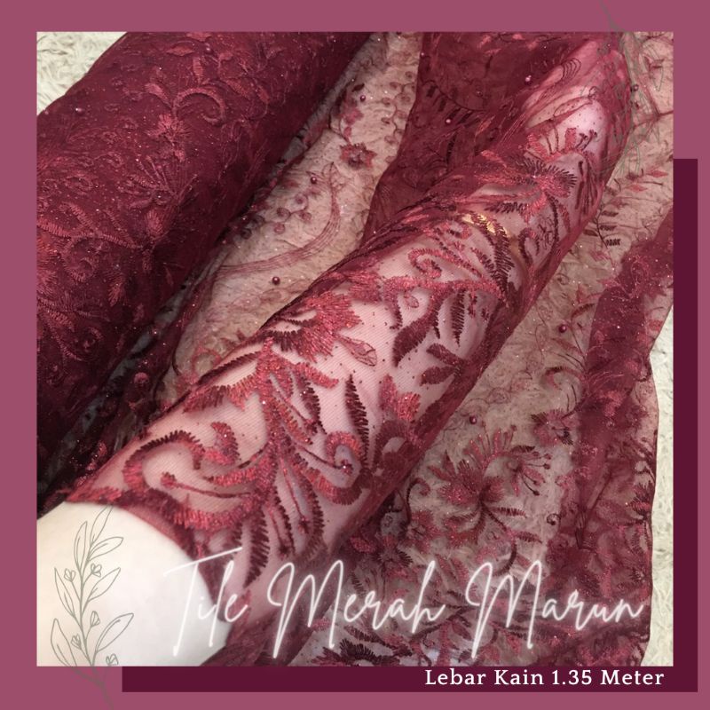 Kain Tile Mutiara Warna Merah Marun Berbagai Motif