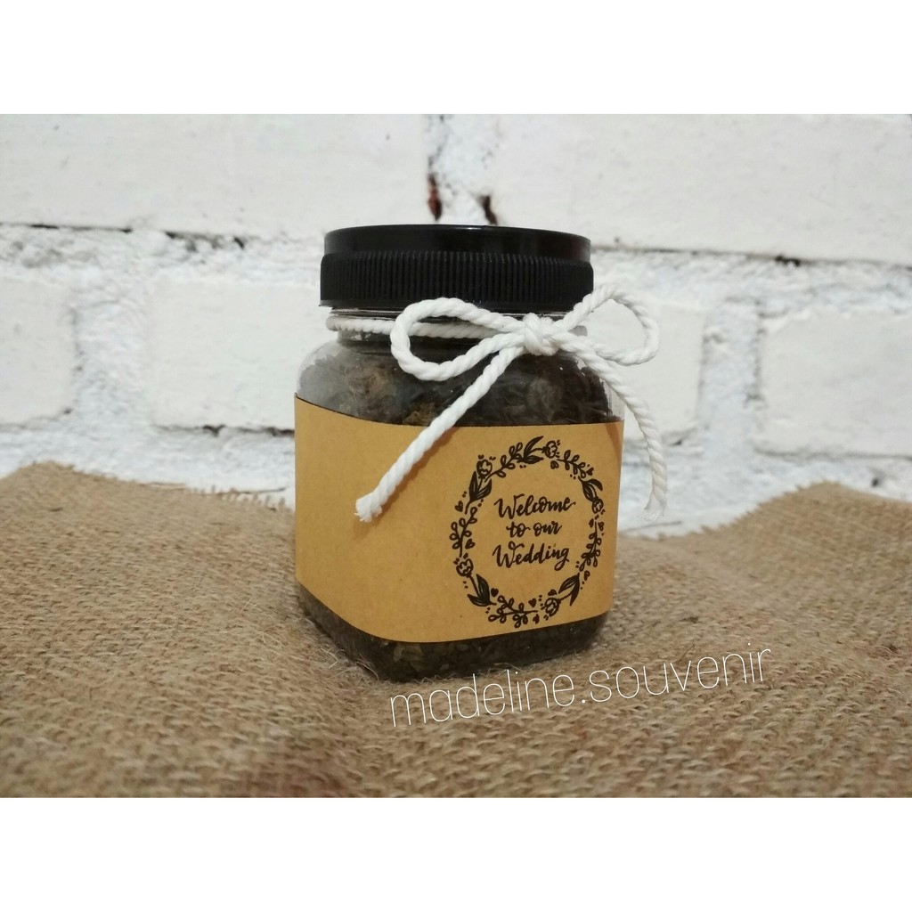 

souvenir teh in jar vintage rustic untuk wedding, aqiqah, ultah dll