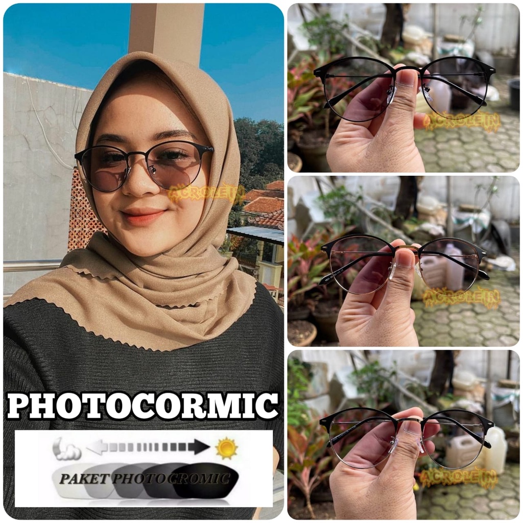 2IN1 KACAMATA PHOTOCROMIC F1920 OVAL TITANIUM WANITA PRIA FRAME OPTIK VINTAGE FASHION STYLE