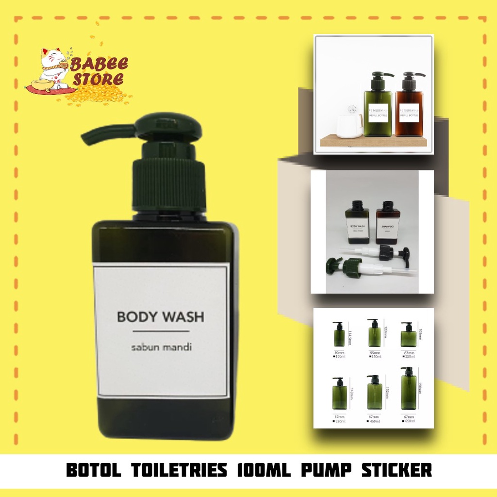 BOTOL 100ML PUMP LABEL STICKER / BOTOL AESTHETIC CANTIK 100ML REFILL SABUN LOTION TRAVEL SIZE