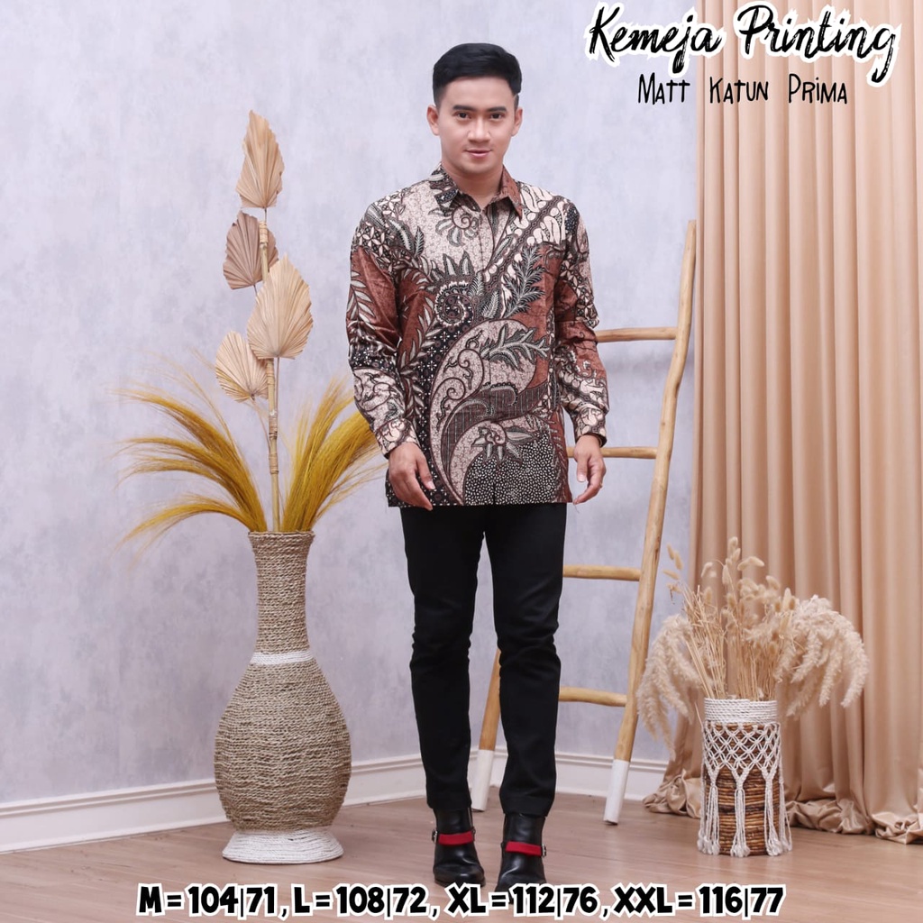 pakaian pria atasan kemeja lengan panjang size M 9teng batik jambi