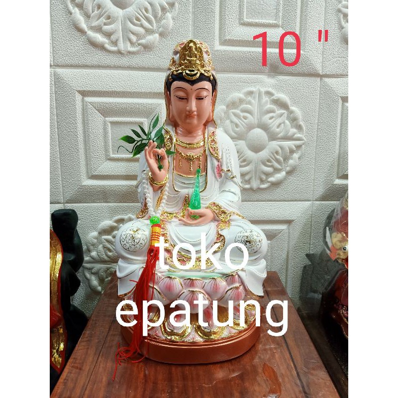 patung dewi kwan im / guan yin / kwan in putih 10 inch - fiber