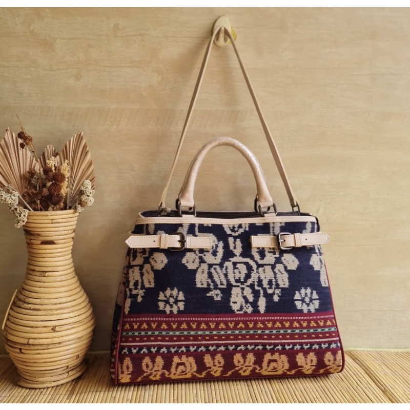 TAS HANDBAG WANITA CANGKLONG BIG SIZE MOTIF MAUMERE NTT BAHAN KULIT SAPI ASLI