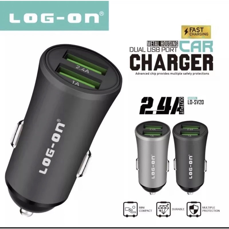 LOG ON SAVER 2USB 2.4A LO-SV20 CHARGER MOBIL &amp; MOTOR (KEPALA CHARGER PLUS KABEL MICRO 1M) FAST CHARGING