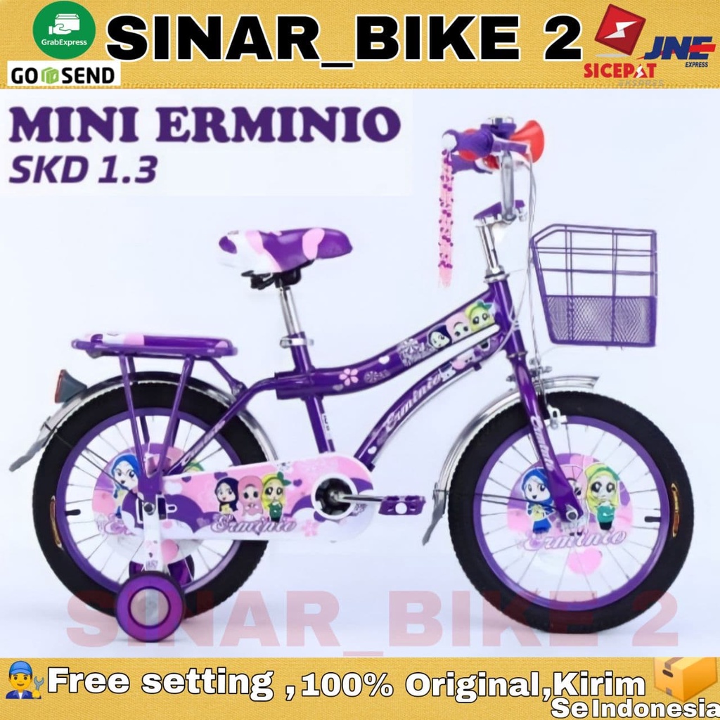 Sepeda Anak Perempuan Mini ERMINIO SKD 1.3 Ukuran 12 16 18 Inch