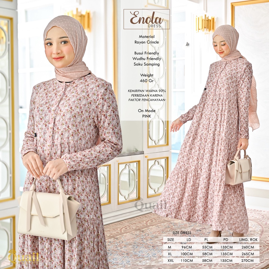 ENOLA DRESS ORIGINAL QUAIL HIJAB | MIDI DRESS QUAIL | ORIGINAL TANGAN PERTAMA.