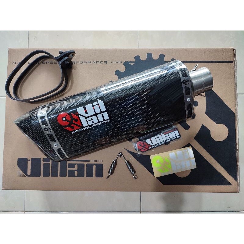 ( ORIGINAL ) KNALPOT VILLAN TYPE MV2 FULL CARBON PLAIN SILENCER ONLY INLET 50/51