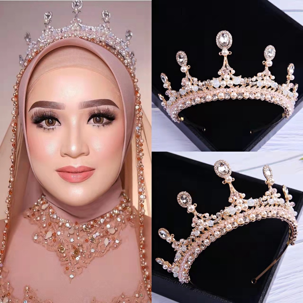 Mahkota pengantin wedding crown warna pink