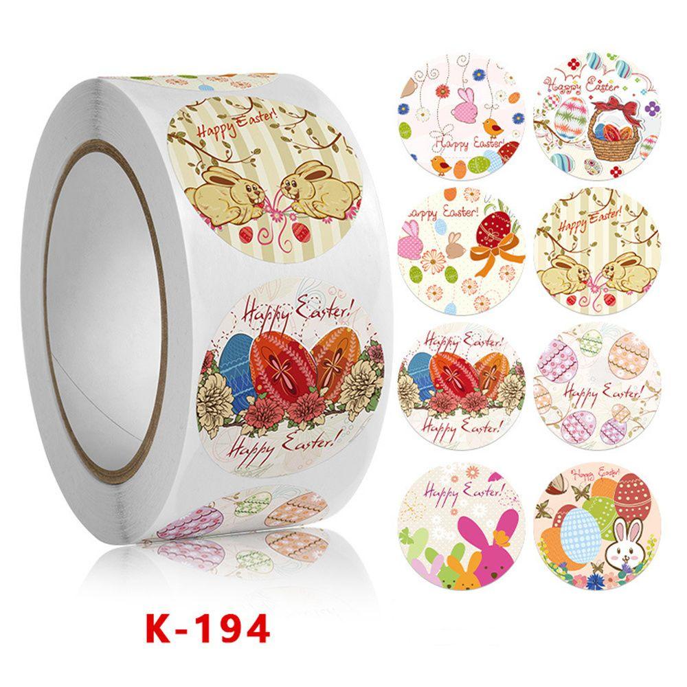 Solighter 500pcs/roll Easter Sticker Gift Packaging Perekat Diri Scrapbooking Kelinci Paskah Telur Label Stiker