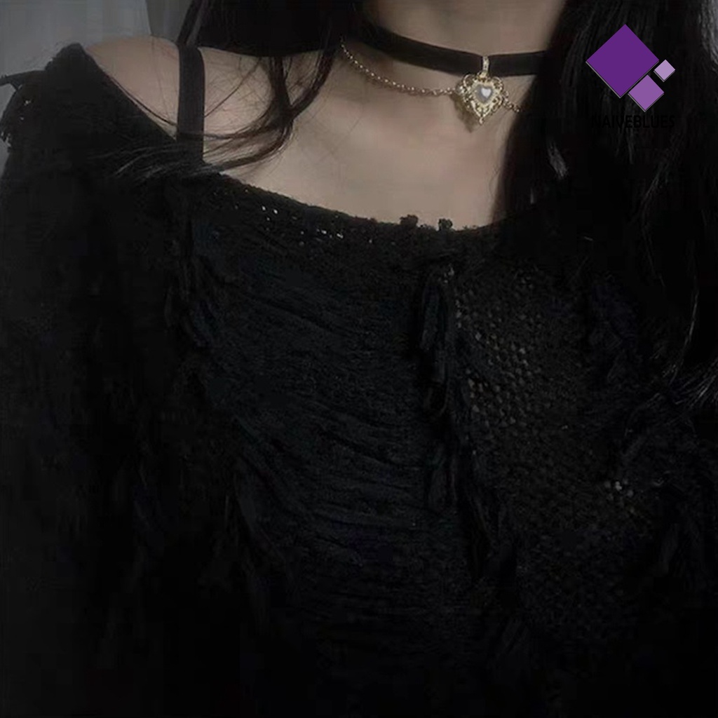 Kalung Choker Liontin Hati Mutiara Imitasi Gaya Gothic Untuk Wanita