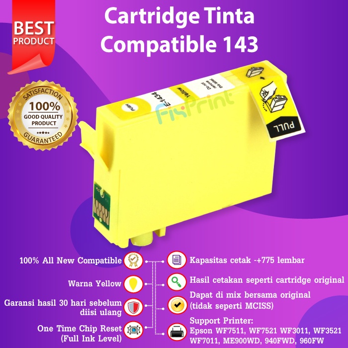 Epson 143 T143 Cartridge Tinta Compatible Printer WF7511 WF7521 WF3011 WF3521 WF7011 ME900WD 940FWD 960FWD New