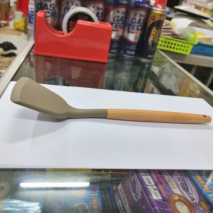 Sutil Silikon Sodet Silicone 32cm Gagang Kayu Pegangan Kayu - Lubang