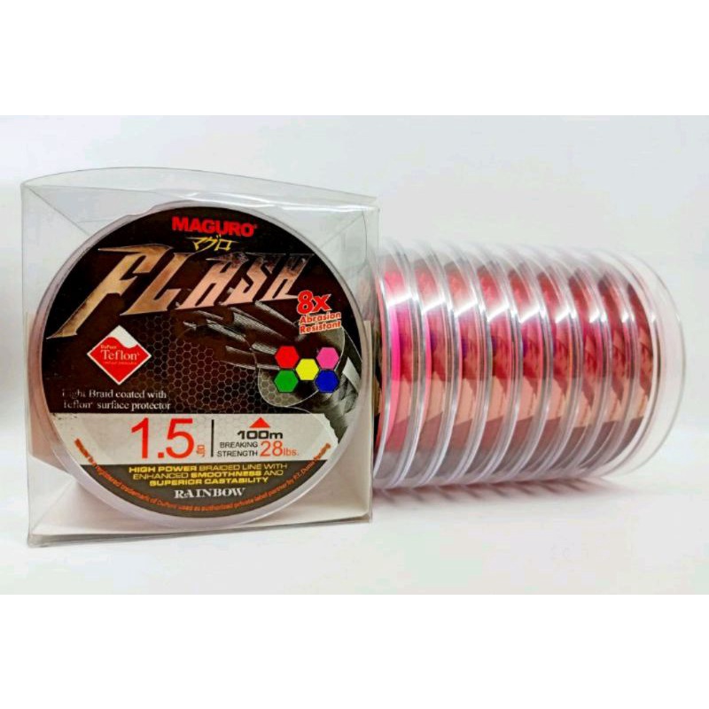 Senar PE Maguro Flash Rainbow X8 | Per roll isi 100mtr | Multi Color | Casting | Jigging |