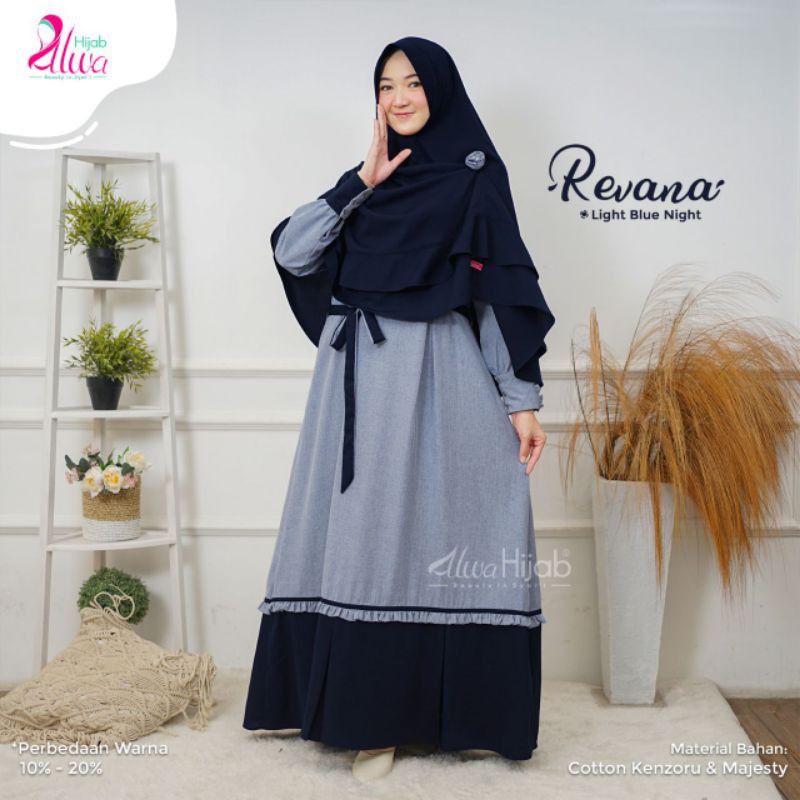 revana gamis set light blue night by alwahijabnya original