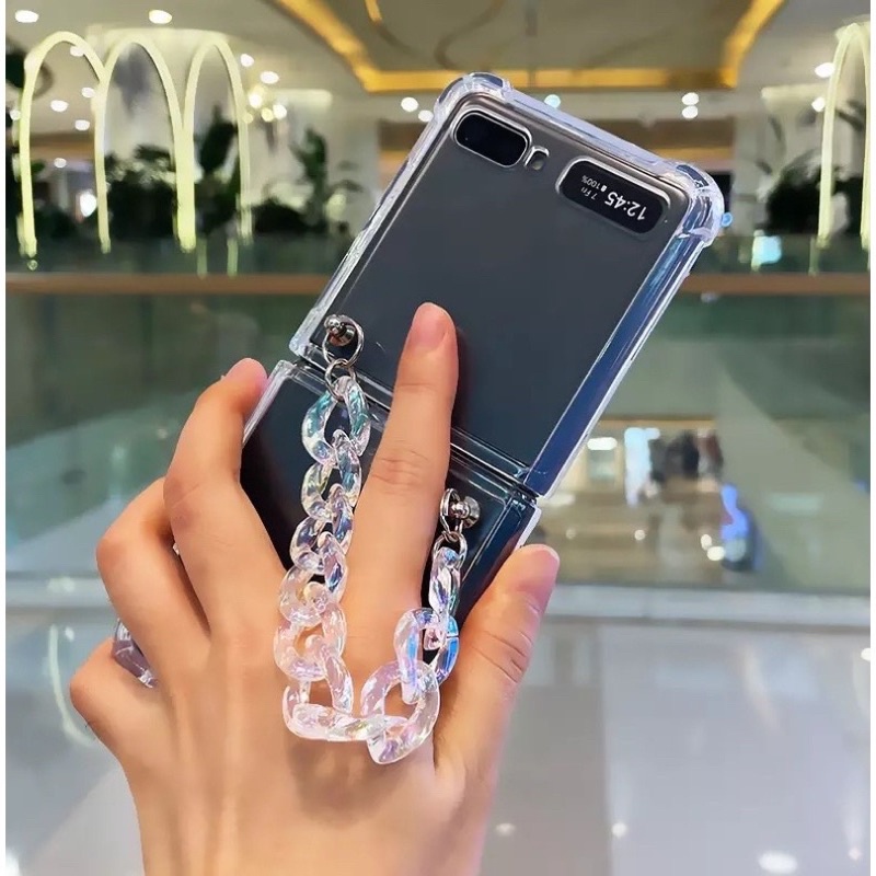 ZFLIP 2 Z FLIP 3 CASE SAMSUNG TRANSPARAN WITH CHAIN HOLOGRAM (SEMUA TIPE HP READY)