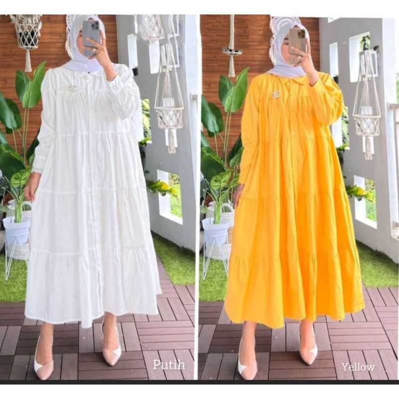 Midi Dress Kerut Susun Big size Katun Linen Rami Premium Polos