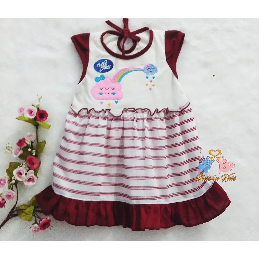 [L-010] Baju Bayi Perempuan/Dress Bayi Perempuan Planet Kids cantik motif pelangi lucu 0-6 bln