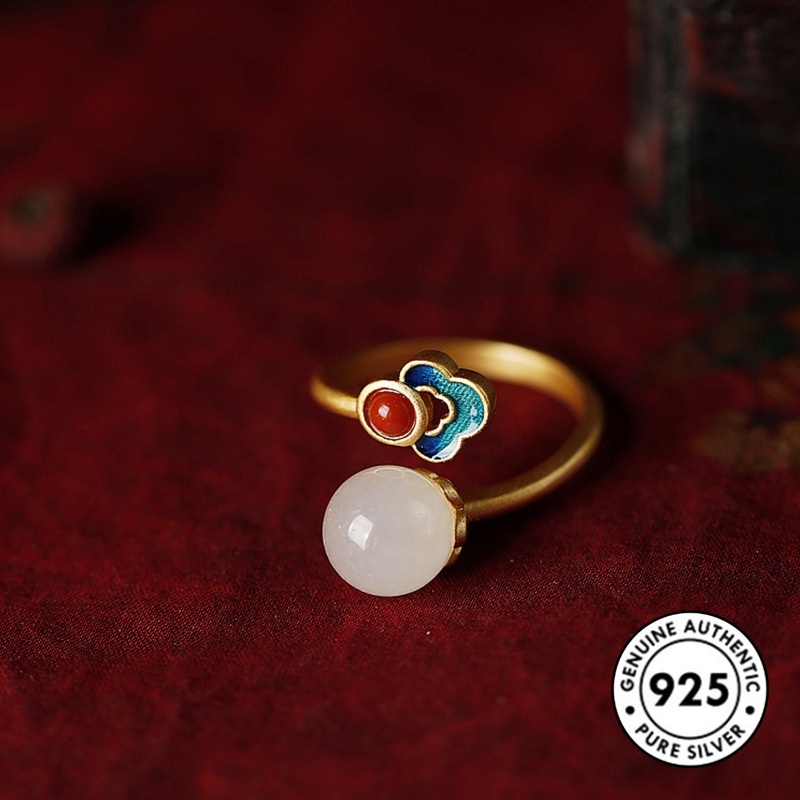 Cincin Sterling Silver 925 Gaya Vintage Dengan Giok Mosaik Untuk Wanita