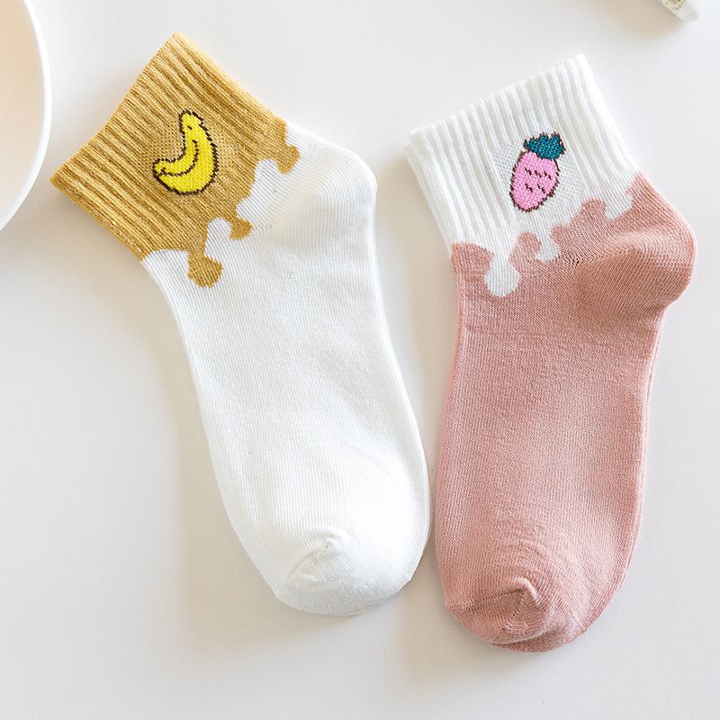 [littlecrab] Kaos Kaki Buah Warna Pastel Soft Lembut Kaos Kaki Lucu Simple Berkualitas Cute Fruit Banana Cherry Strawberry Women Socks Kaos Kaki Panjang High Quality Korean Style