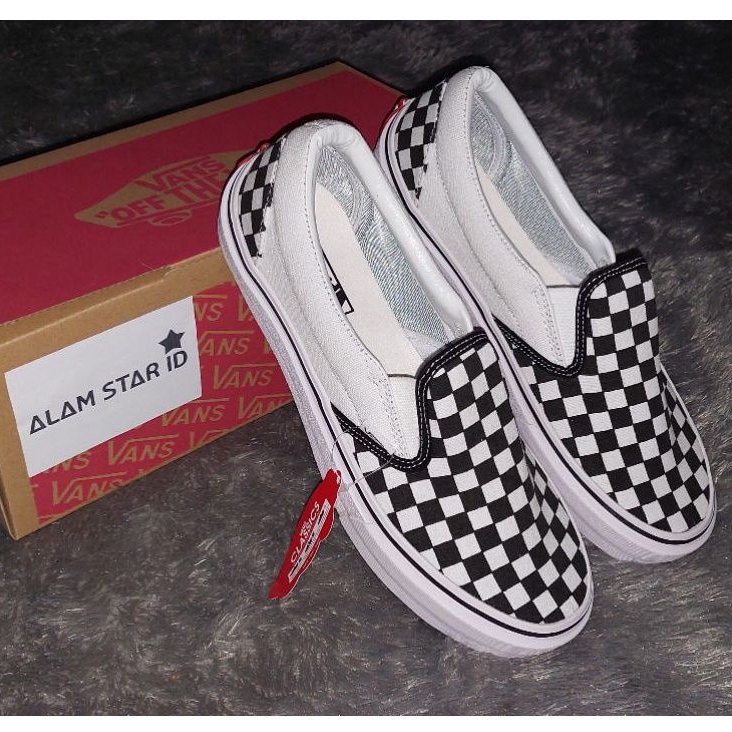 Sepatu Vans Slip On Mono OG Checkerboard Black White PREMIUM BNIB