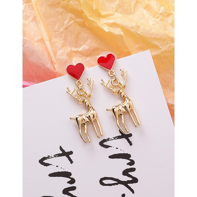 LRC Anting Tusuk Fashion Christmas Elk Love Cartoon Alloy Earrings D42691