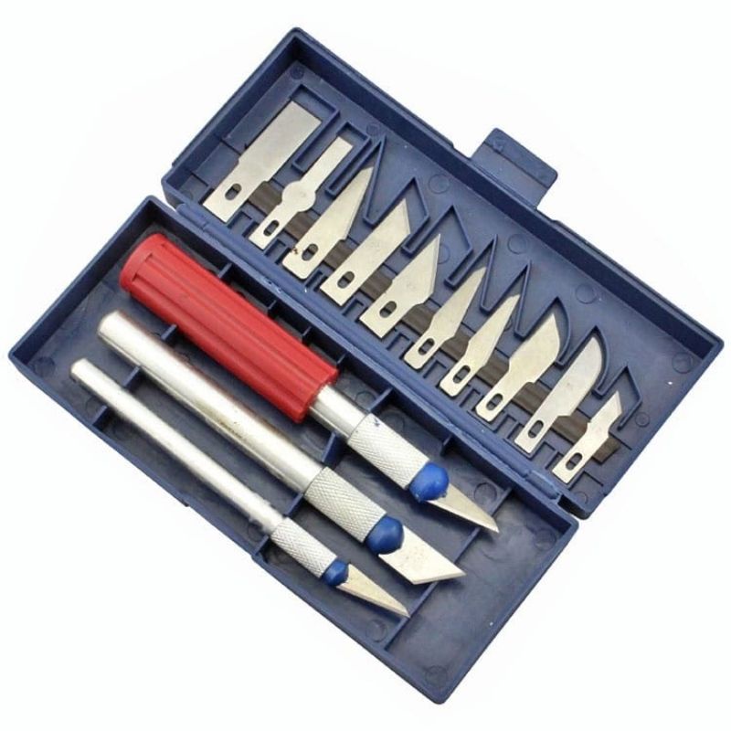 Set Pisau Knifezer Ukir Seni Hobi 13 in 1 Crafting Art Knife with 3 Handle