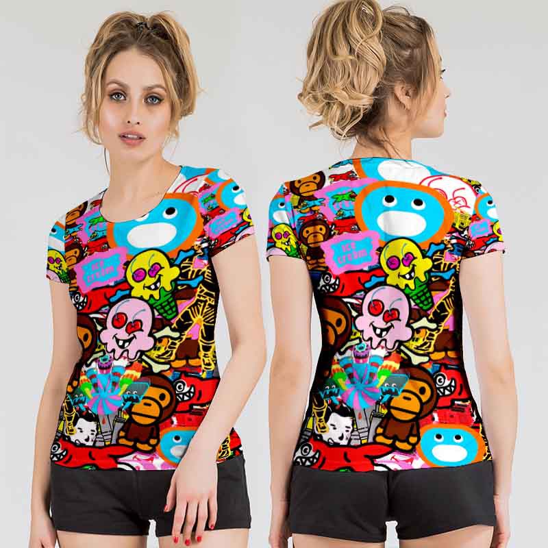 Kaos BBC Ice Cream Bape Tshirt Fullprint Polyester Jersey New Women Tshirt