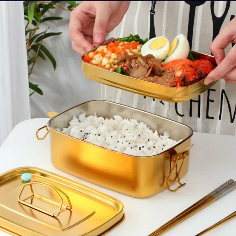 Premium Lunch Box (2 Tingkat) 1500ML Stainless Steel 304 / Kotak Makan Stainless 304