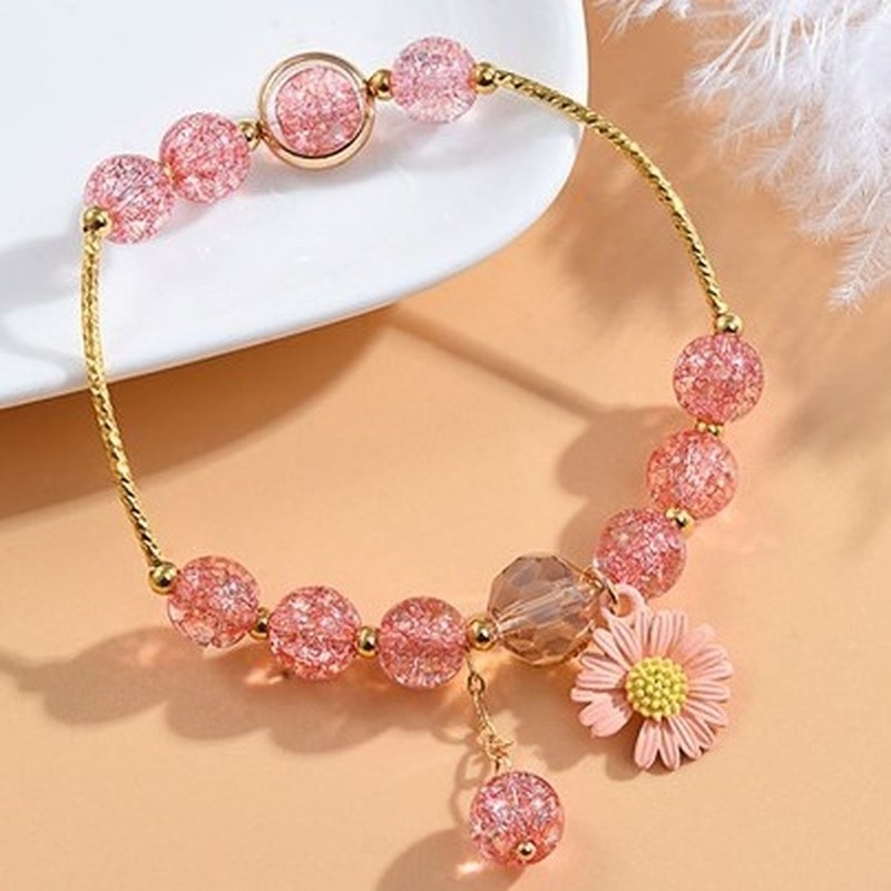 New crystal beaded fashion girl heart simple and sweet pop flower crystal small daisy bracelet