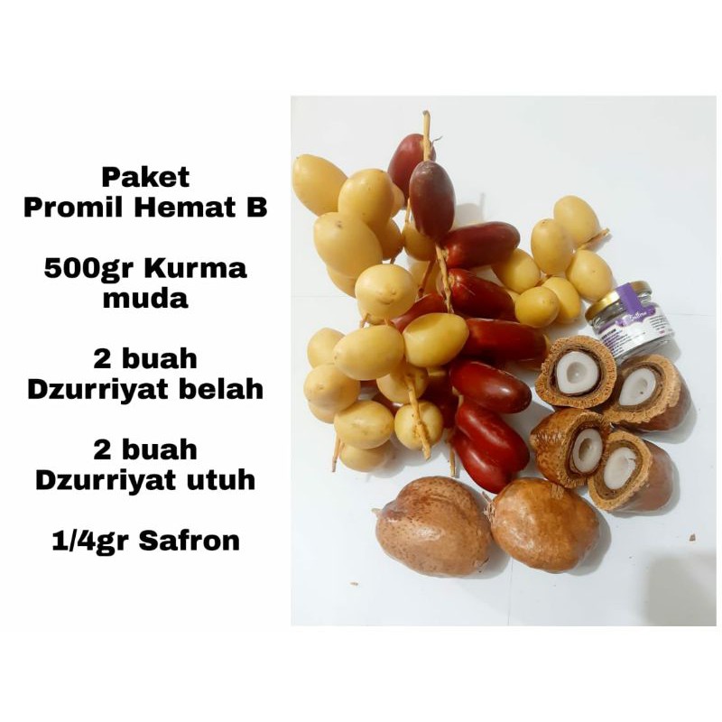 

paket hemat B promil (kurma muda,saffron,buah dzurriyat)