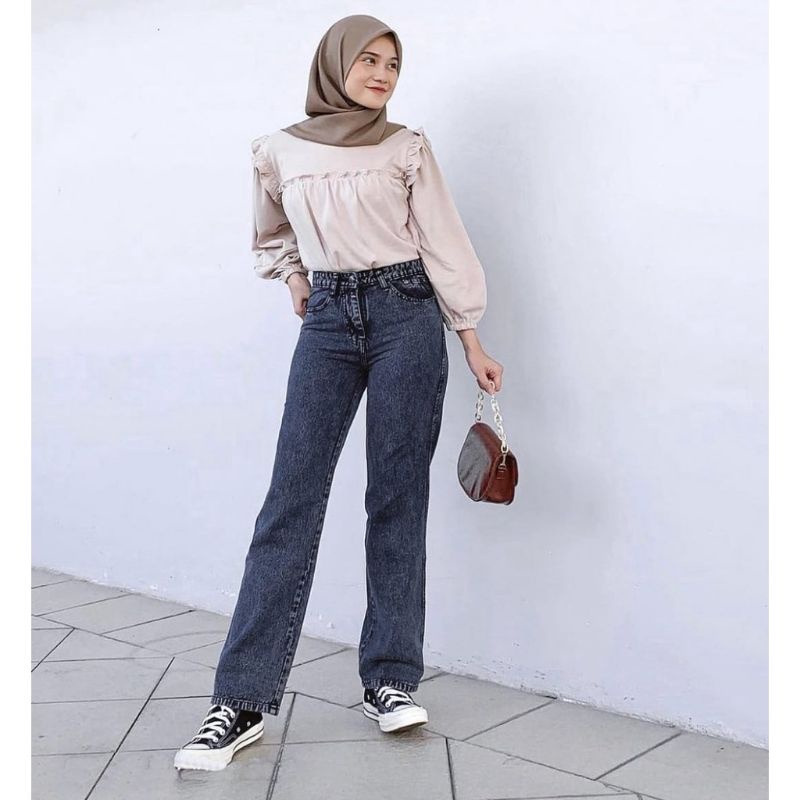 HIGHWAIST KULOT JEANS WANITA LOOSE BLACK / KEKINIAN