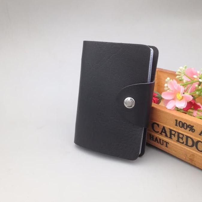 Dompet Kartu Nama Card Holder Atm Kulit Polos Anti Air Import Wanita - Hitam