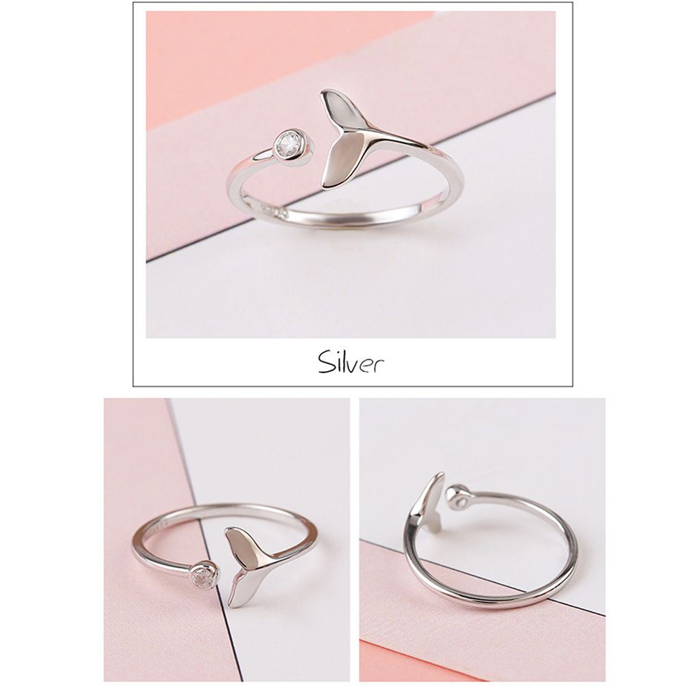 Cincin Model Terbuka Bahan Sterling Silver 925 Desain Ikan / Nanas / Ekor Ikan Hias Kristal Untuk Wanita