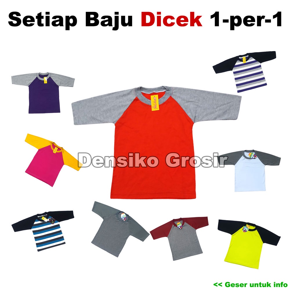 Raglan Anak (L) Baju  Lengan 3/4 Kaos Polos Katun Anak Laki dan Perempuan