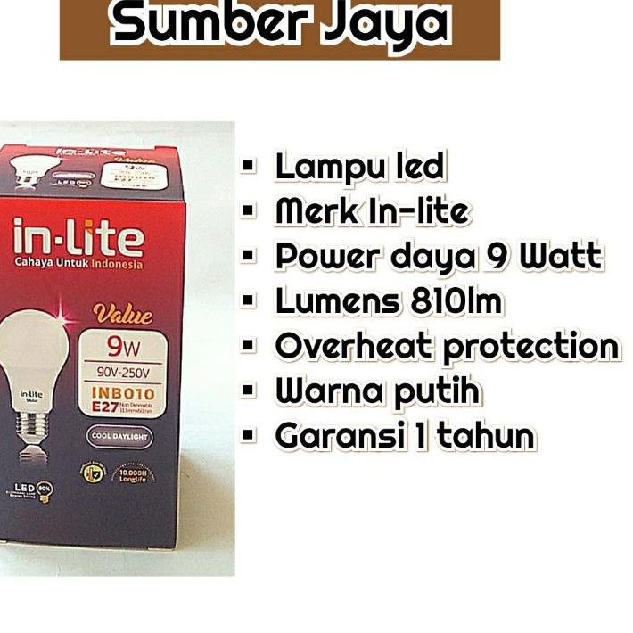 F851 LAMPU LED BERGARANSI INLITE 9 WATT ,.