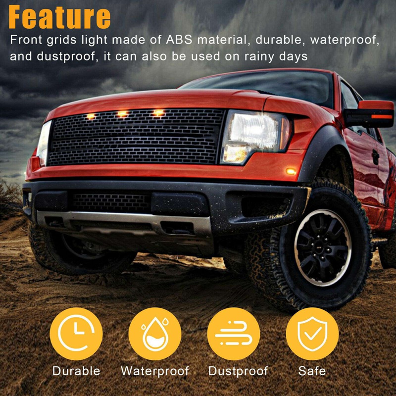 3x Lensa Asap Amber LED Front Grille Running Lights Lampu Untuk Ford F-150 Raptor
