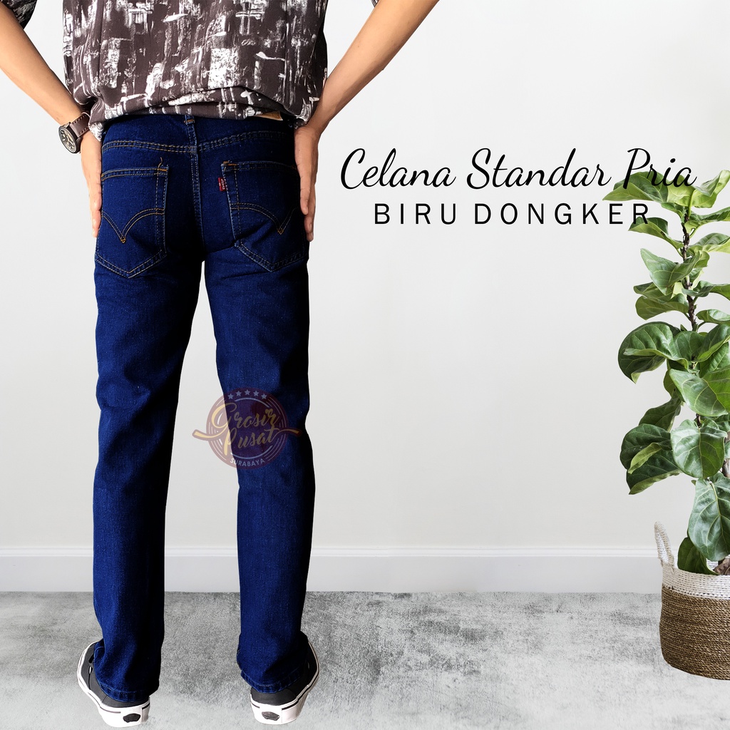 Celana Jeans Standar Biru Dongker Reguler LIVES Pria 28 - 38