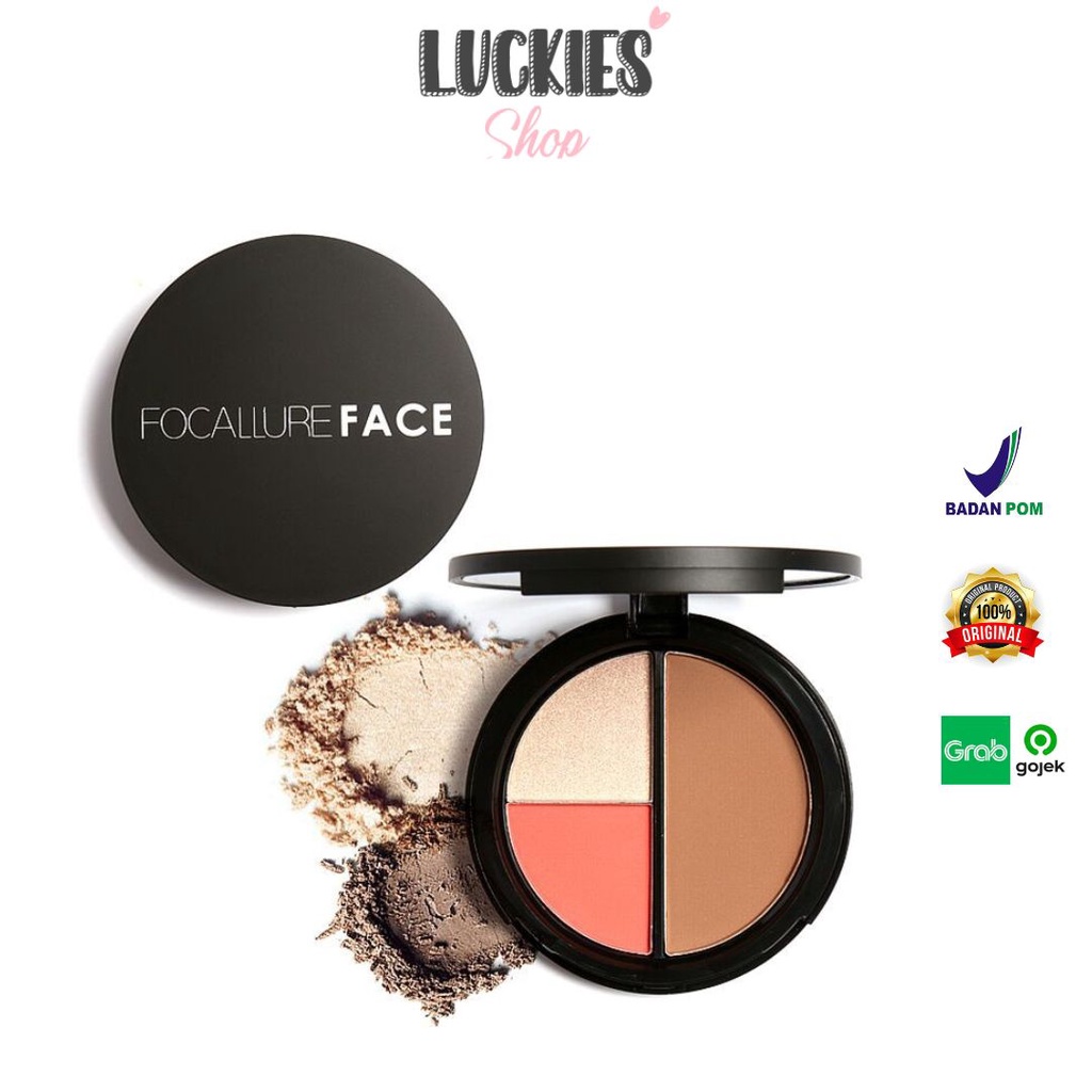 Official Distributor - Focallure Trio Blush Highlight Contour 3in1 Bronzer FA20 Blush On Highlighter