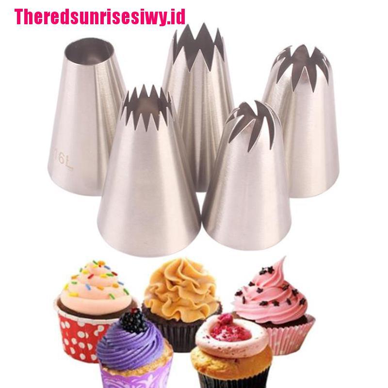 5pcs Spuit Piping Icing Ukuran Besar Untuk Dekorasi Cupcake