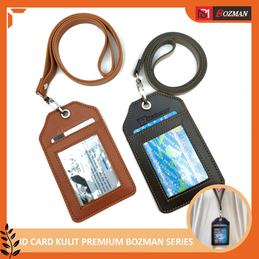 ID CARD HOLDER KULIT LANYARD WITH SLOT KARTU/NAME TAG PU LEATHER TERMURAH