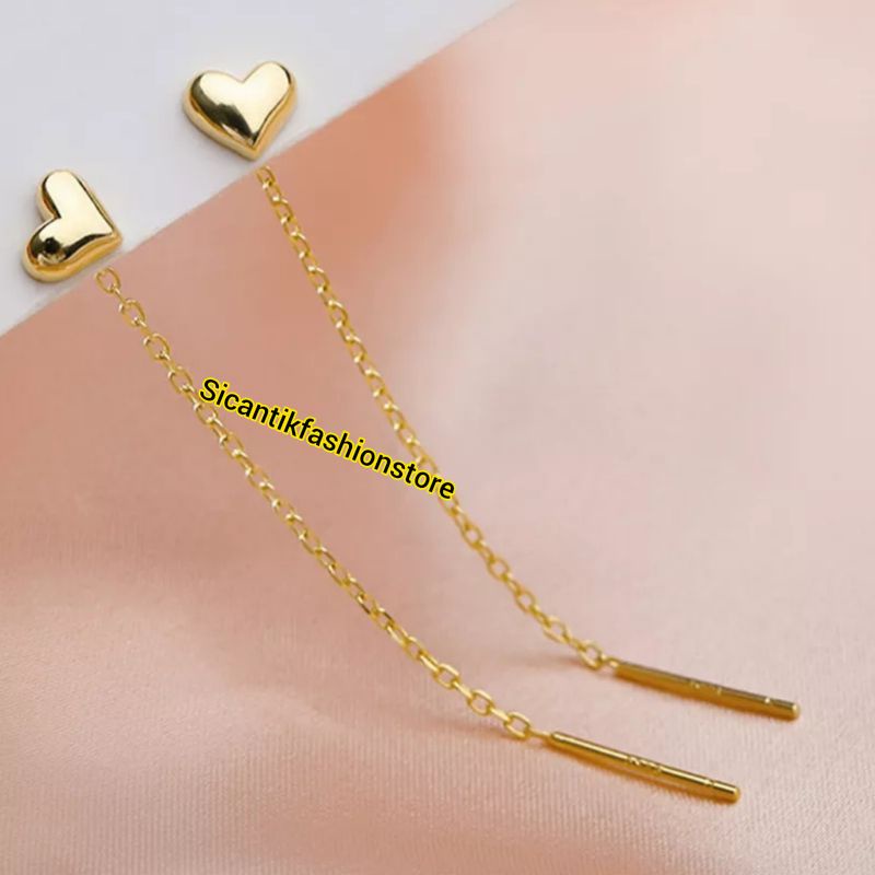 Anting Titanium Wanita Love Gerai Gold Terlaris Terbaru Anti Karat Selamanya Anting Wanita Korea Kekinian Mewah Anting Tusuk Wanita Motif Love Fashion Wanita Anting Wanita K5 Gold