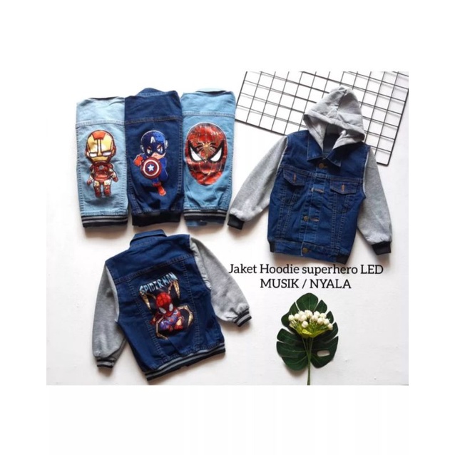 JAKET HOODIE LED (NYALA) SUPERHERO ANAK