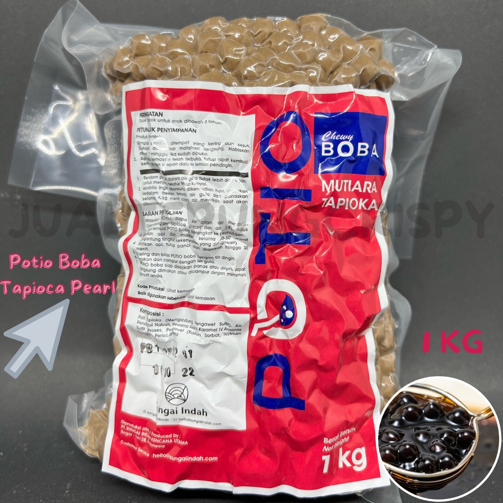 Potio Tapioca Pearl / Topping Boba / Boba  Brown Sugar Kemasan 1 Kg