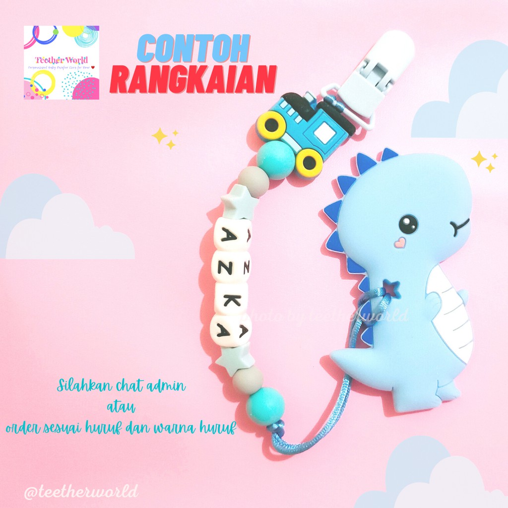 (FREE CASE) Set A Gigitan Bayi + Pacifier Clips / Tali Dot/ Tali Empeng/  Tali Custom Teetherworld-7 Huruf