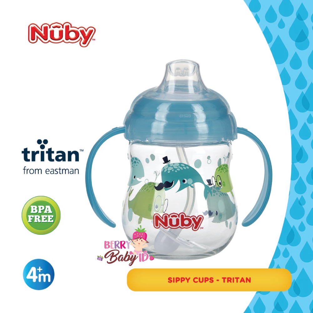 Nuby Tritan Grip n Sip Spout With Straw Training Cup Botol Sedotan Bayi Anak BPA Free Berry Mart