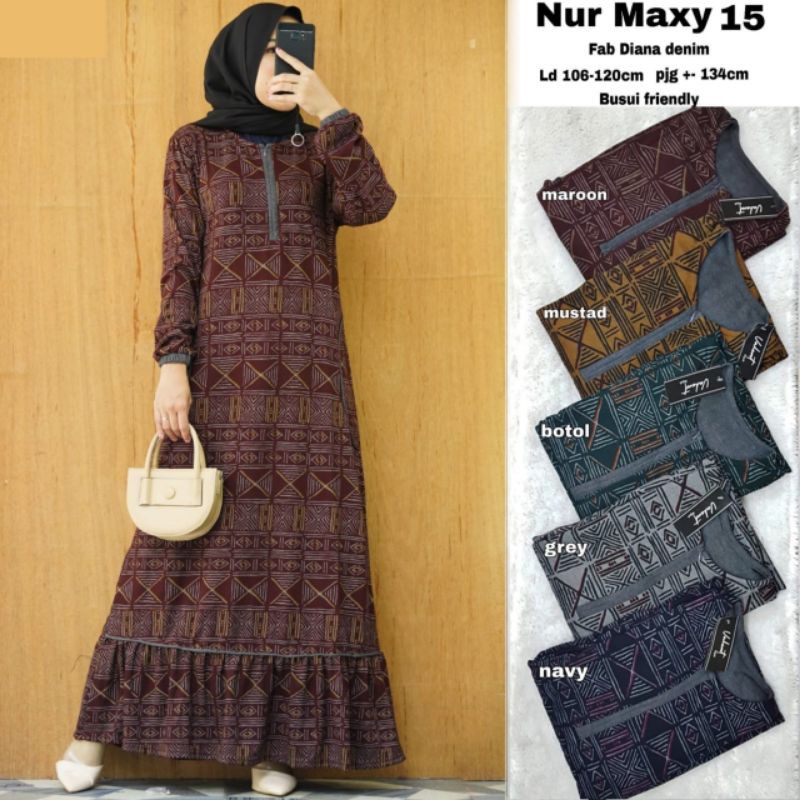 GAMIS/DRESS NUR MAXY DIANA DENIM BUSUI ALLSIZE FIT TO XXL