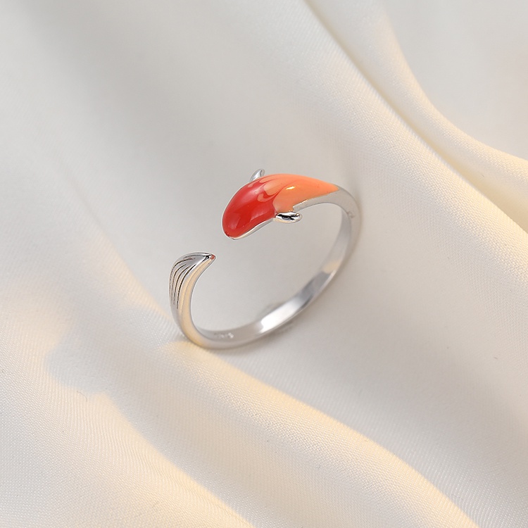 Cincin S925 Silver Model Terbuka Dapat Disesuaikan Desain Good Luck Koi Untuk Wanita