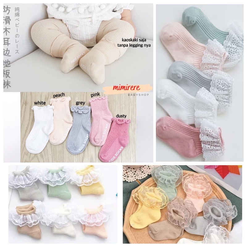 Kaoskaki Bayi Girl Renda Import Warna Pastel | Kaos kaki Bayi 0-12bulan