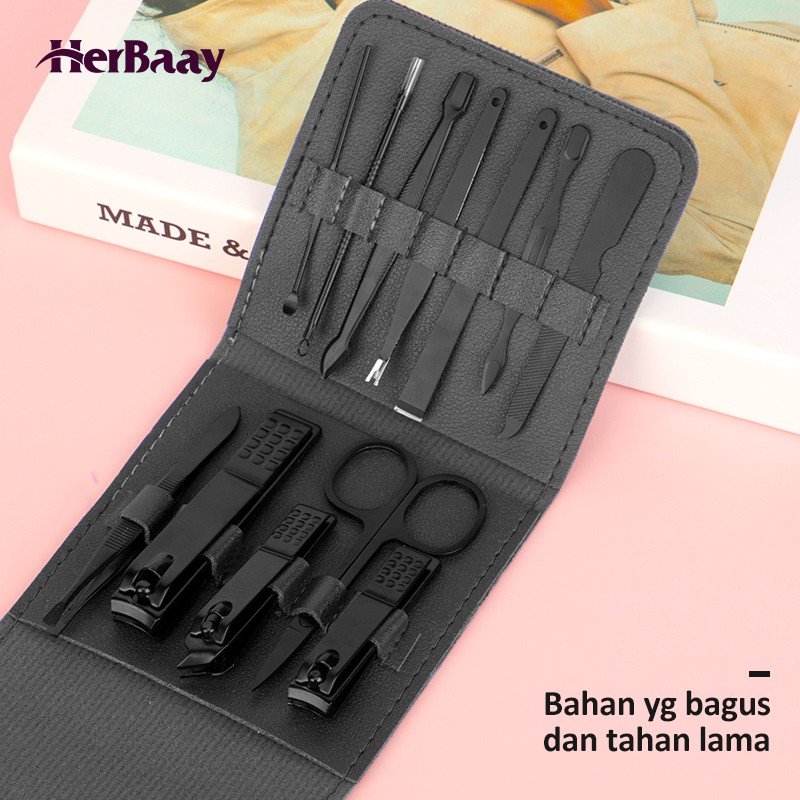 herbaay manicure pedicure set 12 pcs kit penghilang jerawat gunting kuku
